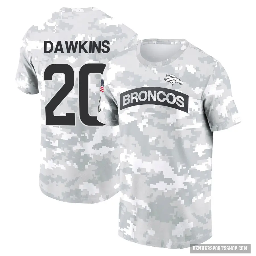 Men's ＃20 Brian Dawkins Denver Broncos Camo Arctic 2024 Salute to Service Performance T-Shirt
