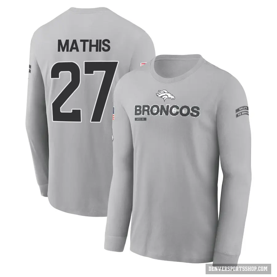 Men's ＃27 Damarri Mathis Denver Broncos Gray 2024 Salute to Service Long Sleeve T-Shirt