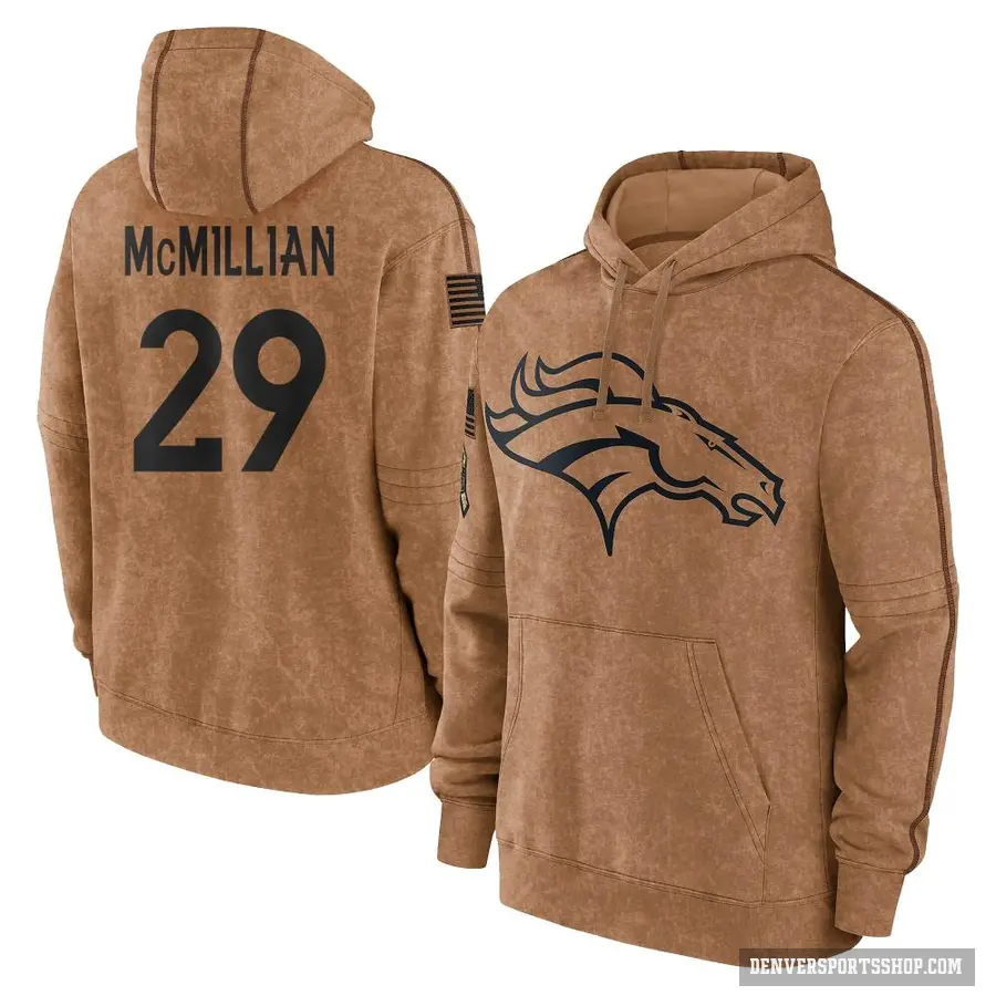 Men's ＃29 Ja'Quan McMillian Denver Broncos Brown 2023 Salute To Service Club Pullover Hoodie
