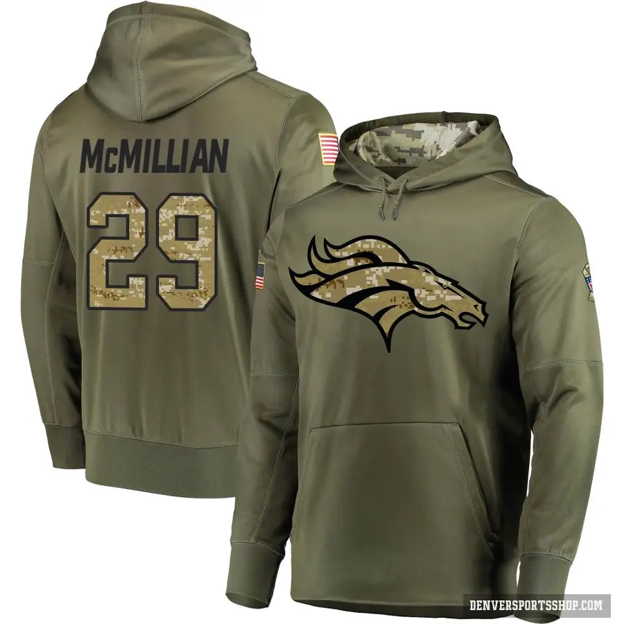 Men's ＃29 Ja'Quan McMillian Denver Broncos Olive Salute to Service Pullover Hoodie