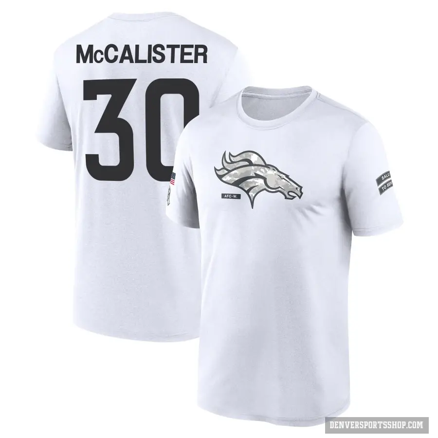 Men's ＃30 Tanner McCalister Denver Broncos White 2024 Salute to Service Performance T-Shirt