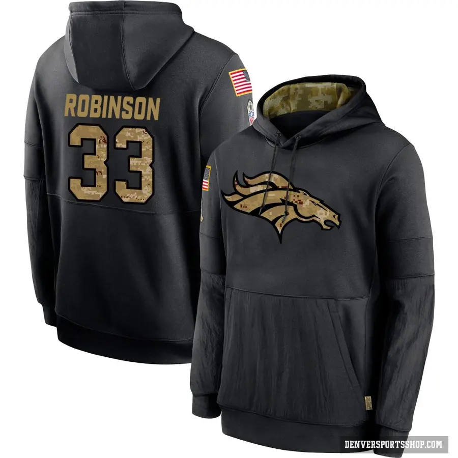 Men's ＃33 Jaden Robinson Denver Broncos Black 2020 Salute to Service Sideline Performance Pullover Hoodie