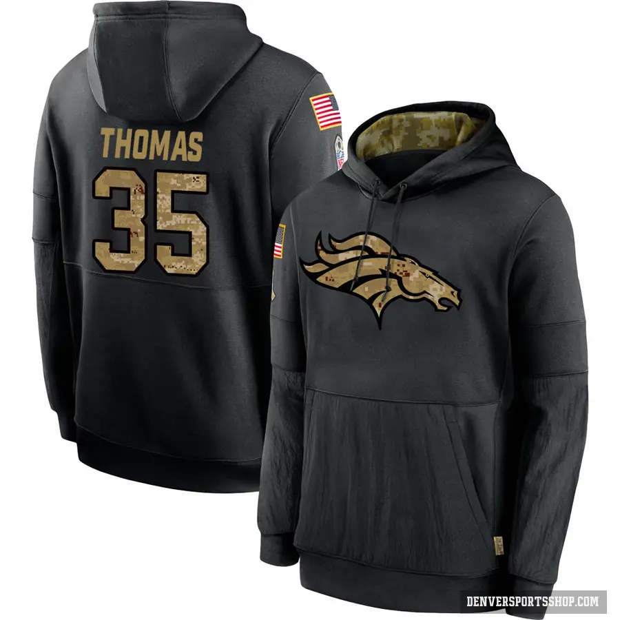 Men's ＃35 Dymonte Thomas Denver Broncos Black 2020 Salute to Service Sideline Performance Pullover Hoodie