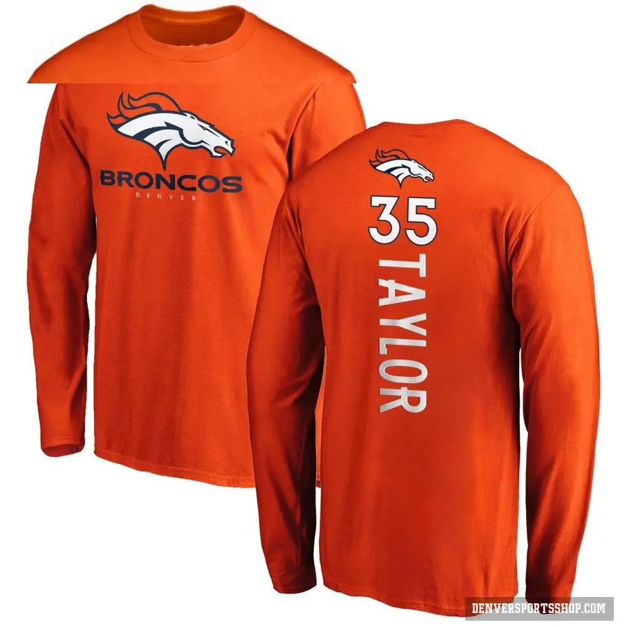 Men's ＃35 Reese Taylor Denver Broncos Orange Backer Long Sleeve T-Shirt
