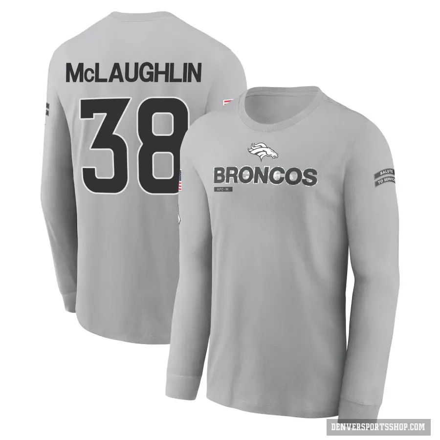 Men's ＃38 Jaleel McLaughlin Denver Broncos Gray 2024 Salute to Service Long Sleeve T-Shirt