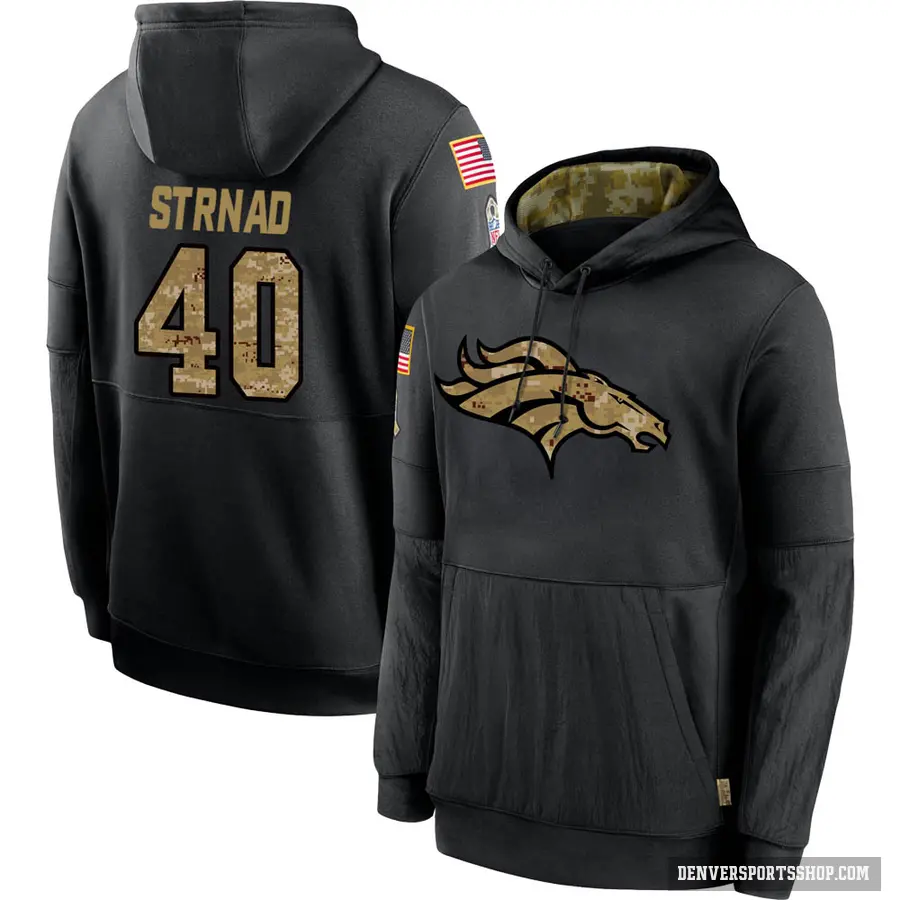 Men's ＃40 Justin Strnad Denver Broncos Black 2020 Salute to Service Sideline Performance Pullover Hoodie