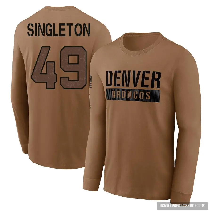 Men's ＃49 Alex Singleton Denver Broncos Brown 2023 Salute To Service Long Sleeve T-Shirt