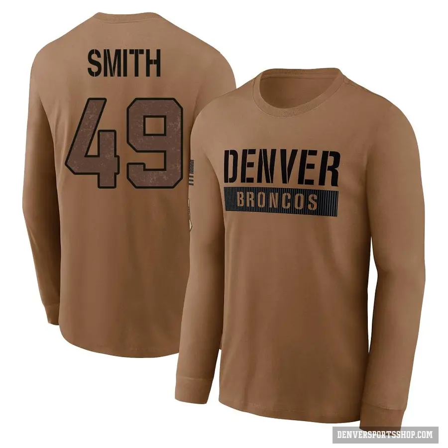 Men's ＃49 Dennis Smith Denver Broncos Brown 2023 Salute To Service Long Sleeve T-Shirt