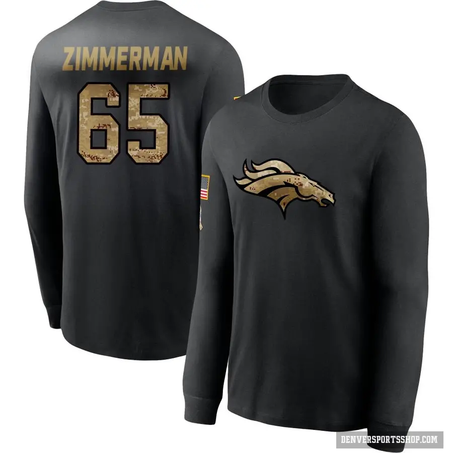 Men's ＃65 Gary Zimmerman Denver Broncos Black 2020 Salute To Service Sideline Performance Long Sleeve T-Shirt