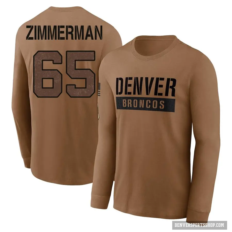Men's ＃65 Gary Zimmerman Denver Broncos Brown 2023 Salute To Service Long Sleeve T-Shirt