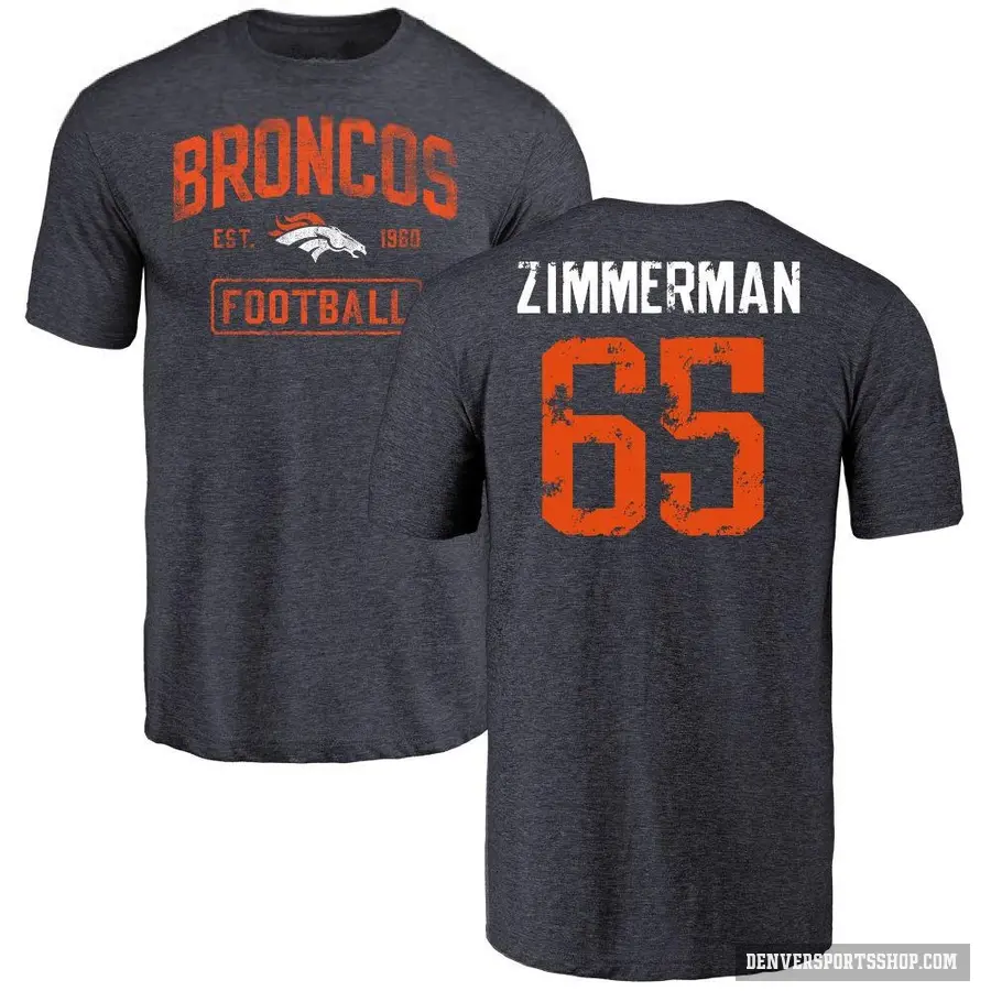 Men's ＃65 Gary Zimmerman Denver Broncos Navy Distressed T-Shirt