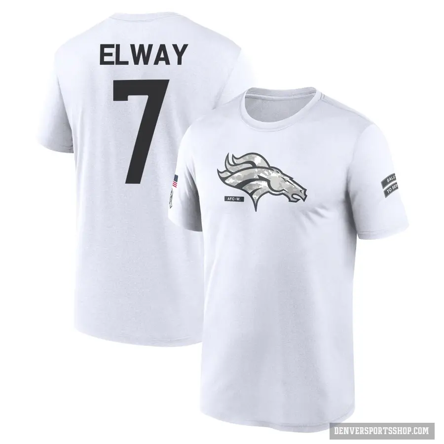 Men's ＃7 John Elway Denver Broncos White 2024 Salute to Service Performance T-Shirt