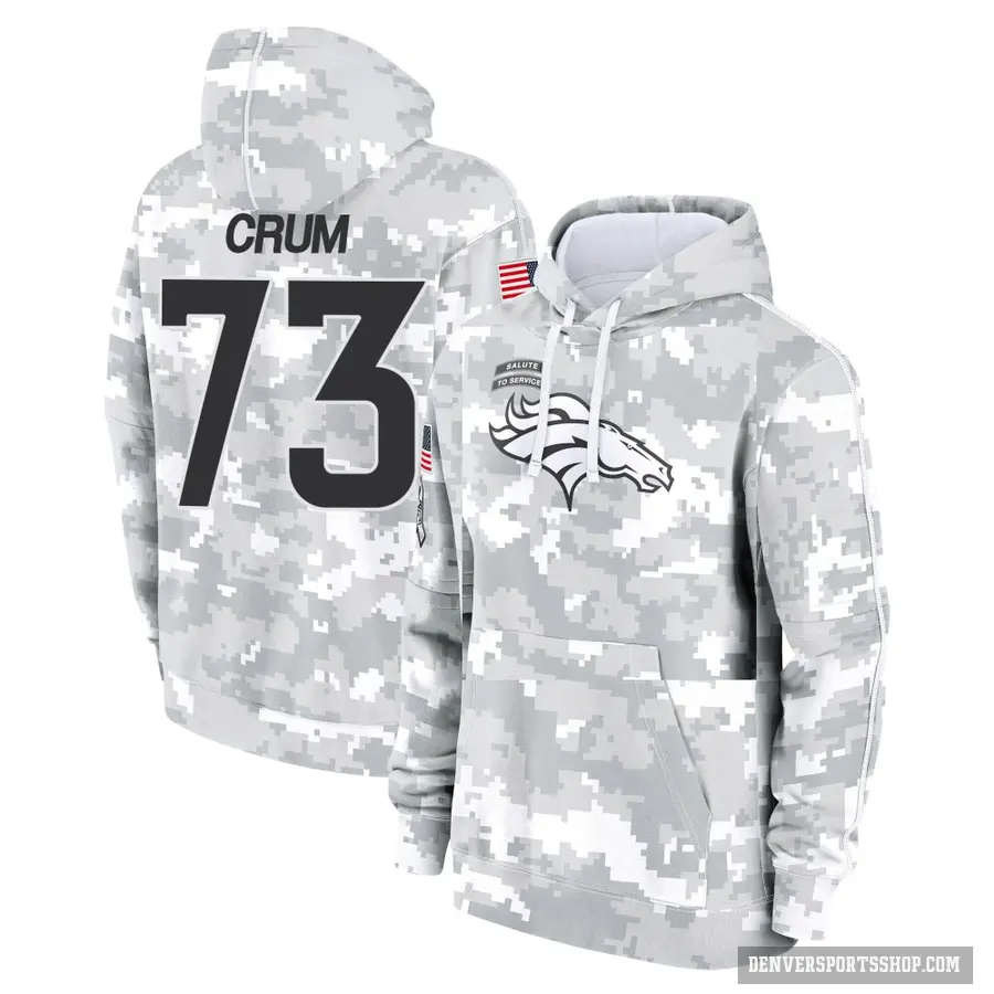 Men's ＃73 Frank Crum Denver Broncos Arctic Camo 2024 Salute to Service Club Fleece Pullover Hoodie