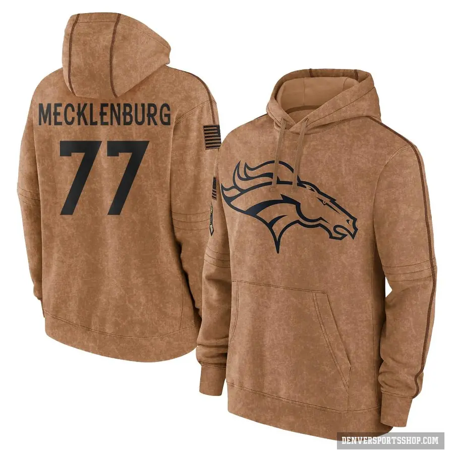 Men's ＃77 Karl Mecklenburg Denver Broncos Brown 2023 Salute To Service Club Pullover Hoodie