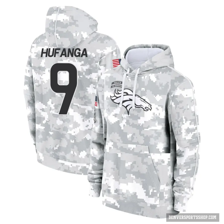 Men's ＃9 Talanoa Hufanga Denver Broncos Arctic Camo 2024 Salute to Service Club Fleece Pullover Hoodie