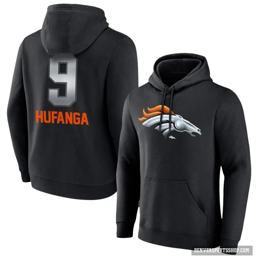 Men's ＃9 Talanoa Hufanga Denver Broncos Black Midnight Mascot Pullover Hoodie