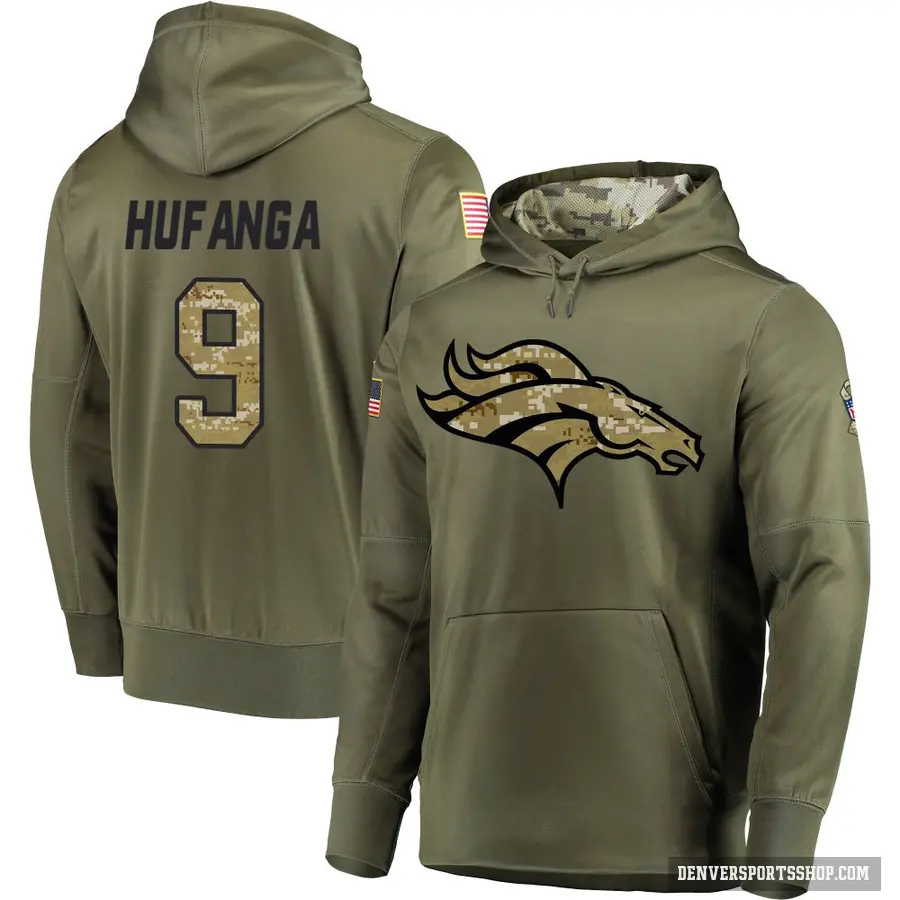 Men's ＃9 Talanoa Hufanga Denver Broncos Olive Salute to Service Pullover Hoodie