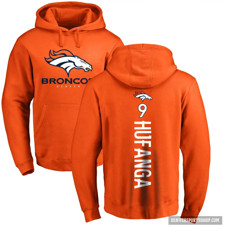 Men's ＃9 Talanoa Hufanga Denver Broncos Orange Pro Line Backer Pullover Hoodie