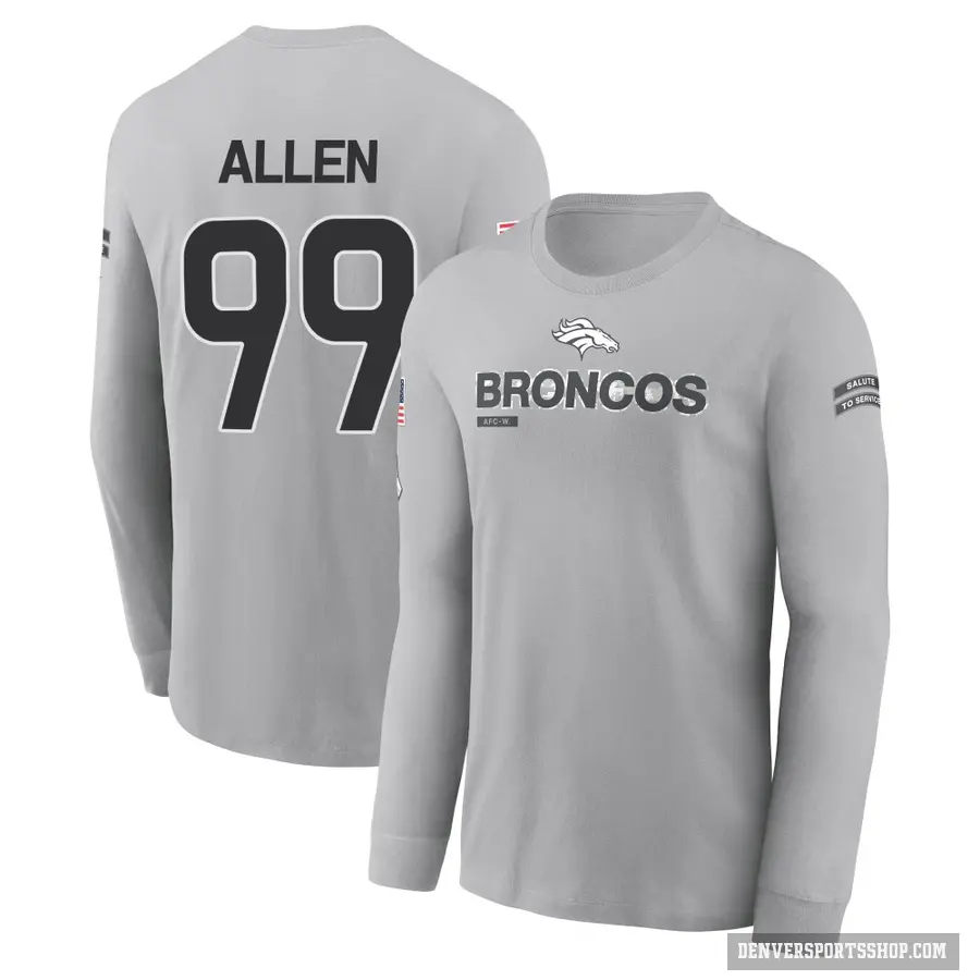 Men's ＃99 Zach Allen Denver Broncos Gray 2024 Salute to Service Long Sleeve T-Shirt
