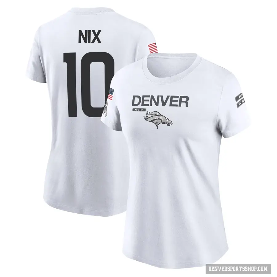 Women's ＃10 Bo Nix Denver Broncos White 2024 Salute to Service Performance T-Shirt