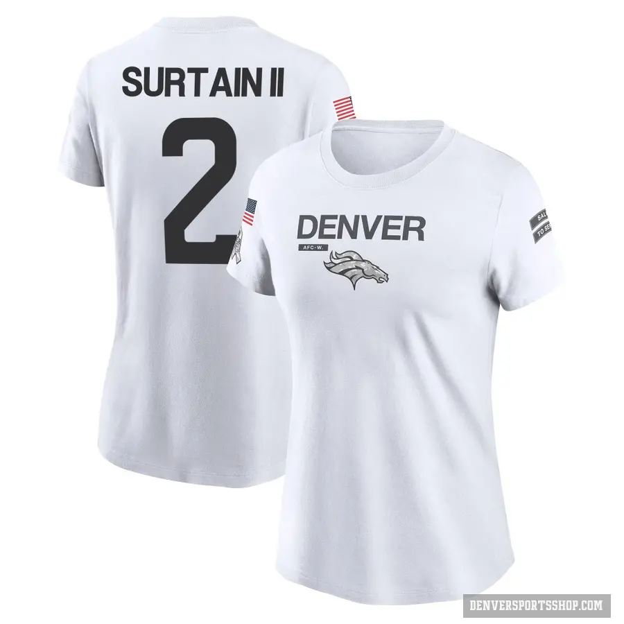 Women's ＃2 Pat Surtain II Denver Broncos White 2024 Salute to Service Performance T-Shirt