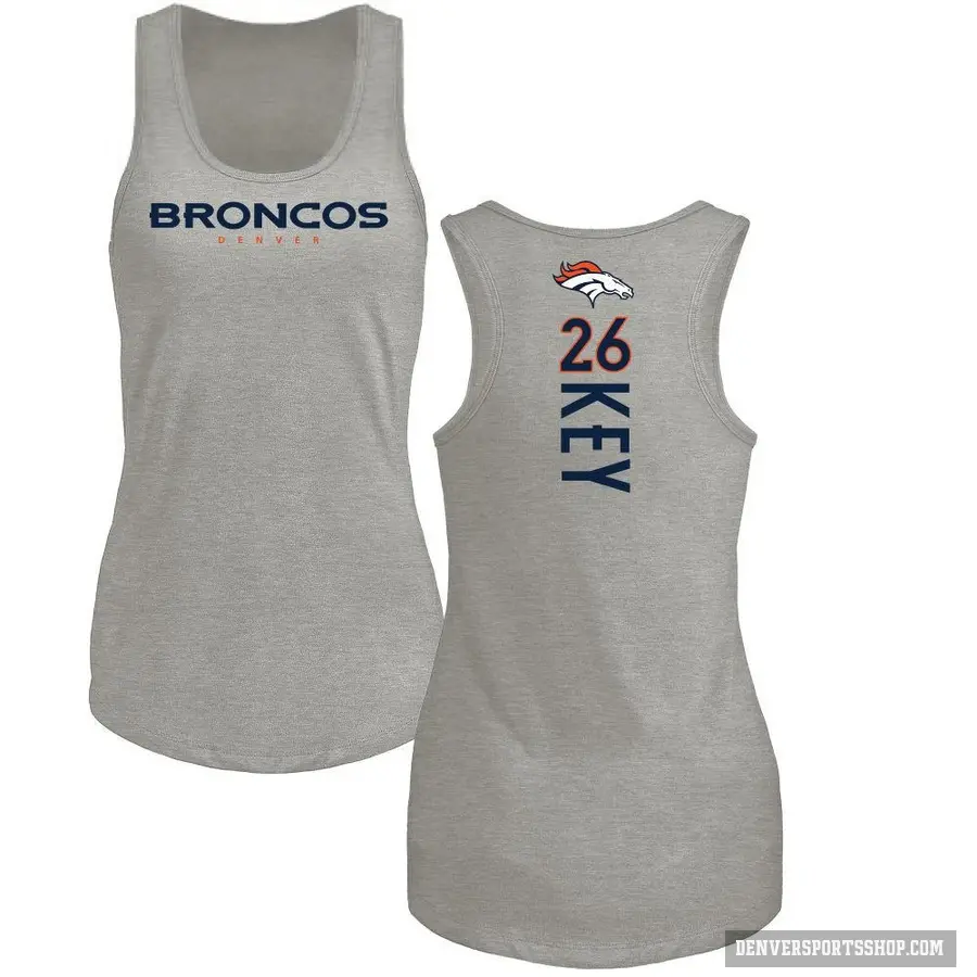 Women's ＃26 Devon Key Denver Broncos Ash Backer Tank Top