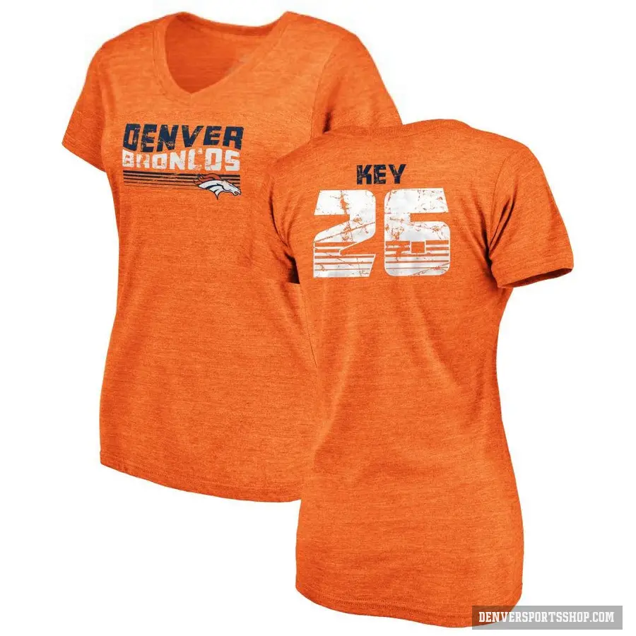 Women's ＃26 Devon Key Denver Broncos Orange Retro V-Neck T-Shirt