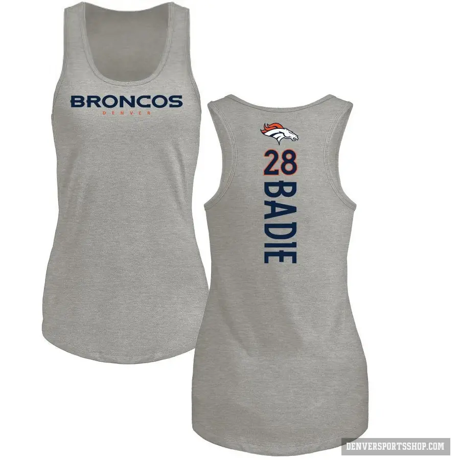 Women's ＃28 Tyler Badie Denver Broncos Ash Backer Tank Top