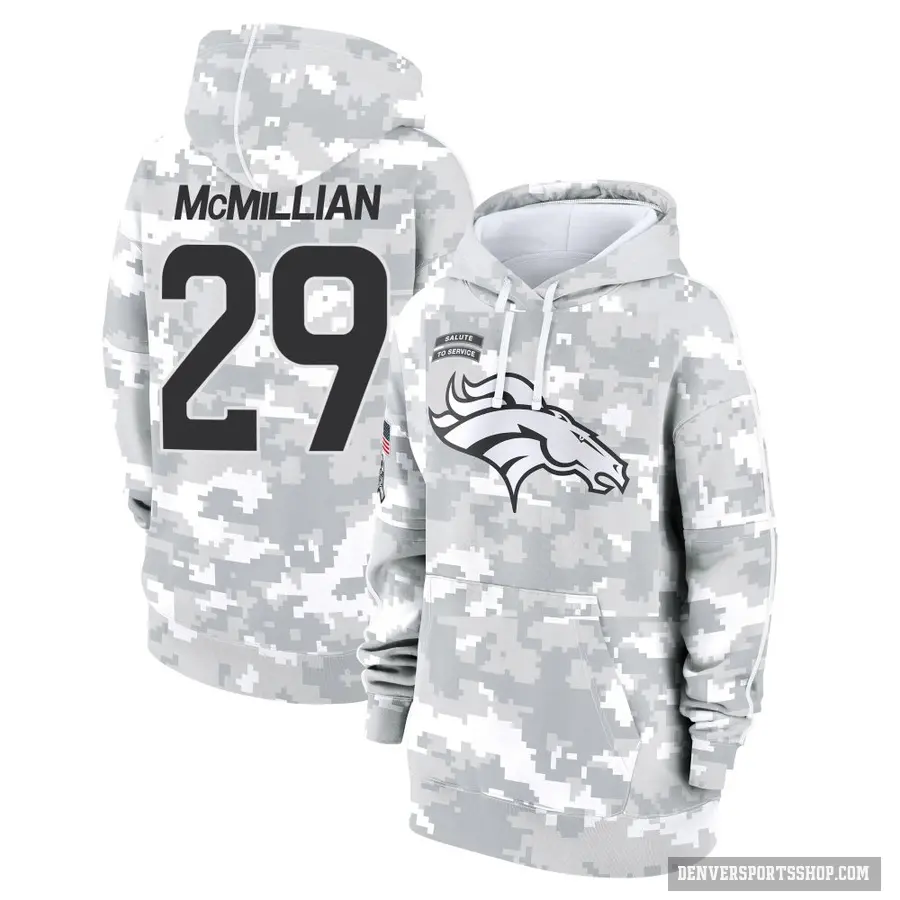 Women's ＃29 Ja'Quan McMillian Denver Broncos Arctic Camo 2024 Salute to Service Club Fleece Pullover Hoodie