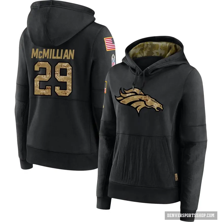 Women's ＃29 Ja'Quan McMillian Denver Broncos Black 2020 Salute to Service Sideline Performance Pullover Hoodie