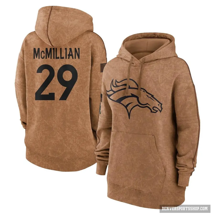 Women's ＃29 Ja'Quan McMillian Denver Broncos Brown 2023 Salute To Service Pullover Hoodie