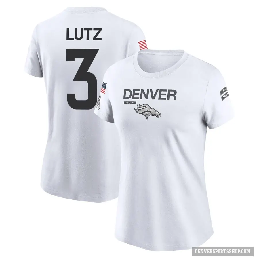 Women's ＃3 Wil Lutz Denver Broncos White 2024 Salute to Service Performance T-Shirt