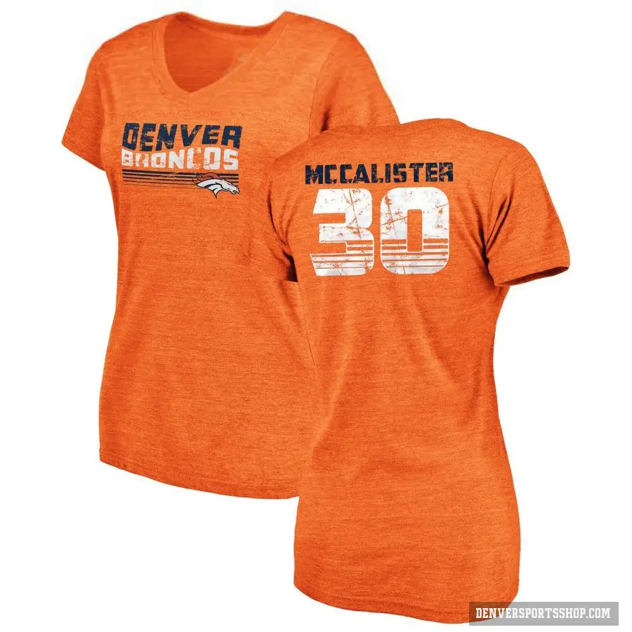 Women's ＃30 Tanner McCalister Denver Broncos Orange Retro V-Neck T-Shirt