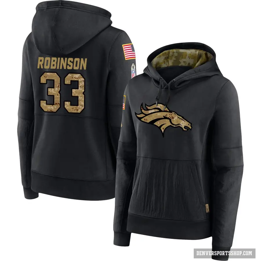 Women's ＃33 Jaden Robinson Denver Broncos Black 2020 Salute to Service Sideline Performance Pullover Hoodie