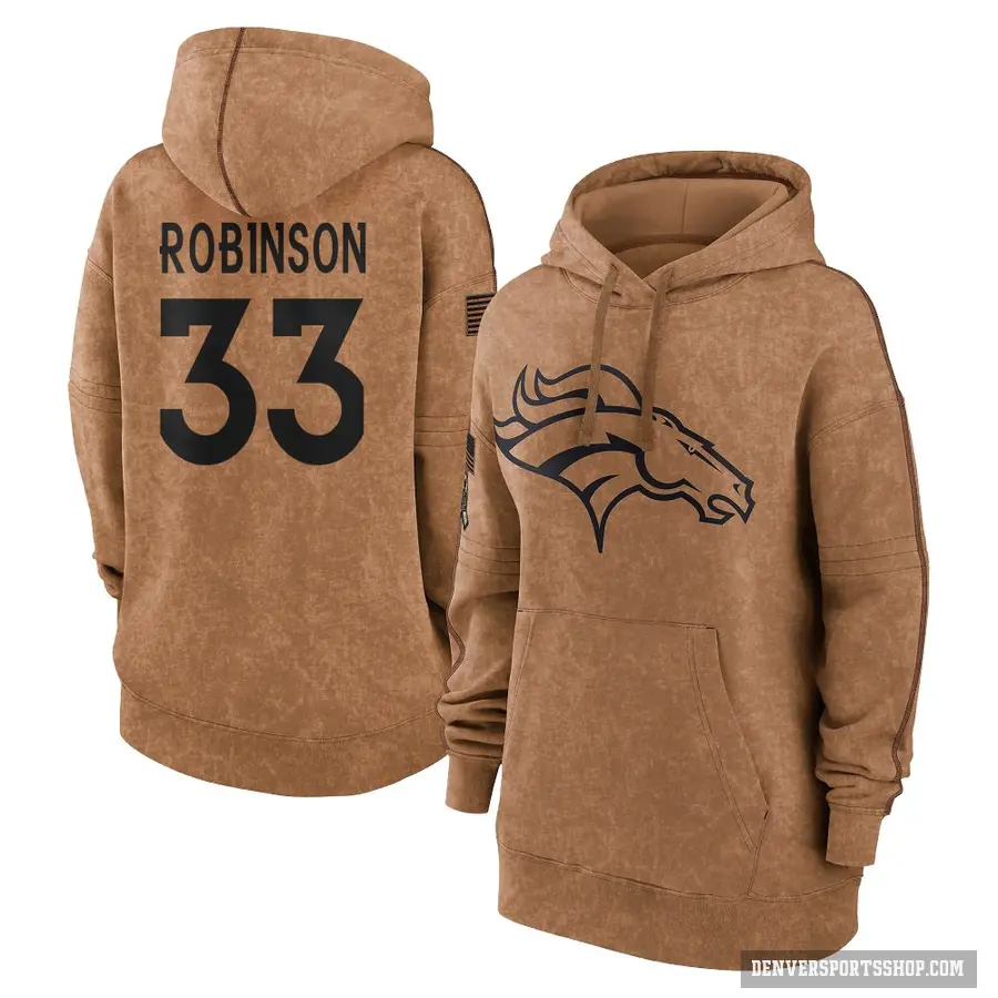 Women's ＃33 Jaden Robinson Denver Broncos Brown 2023 Salute To Service Pullover Hoodie