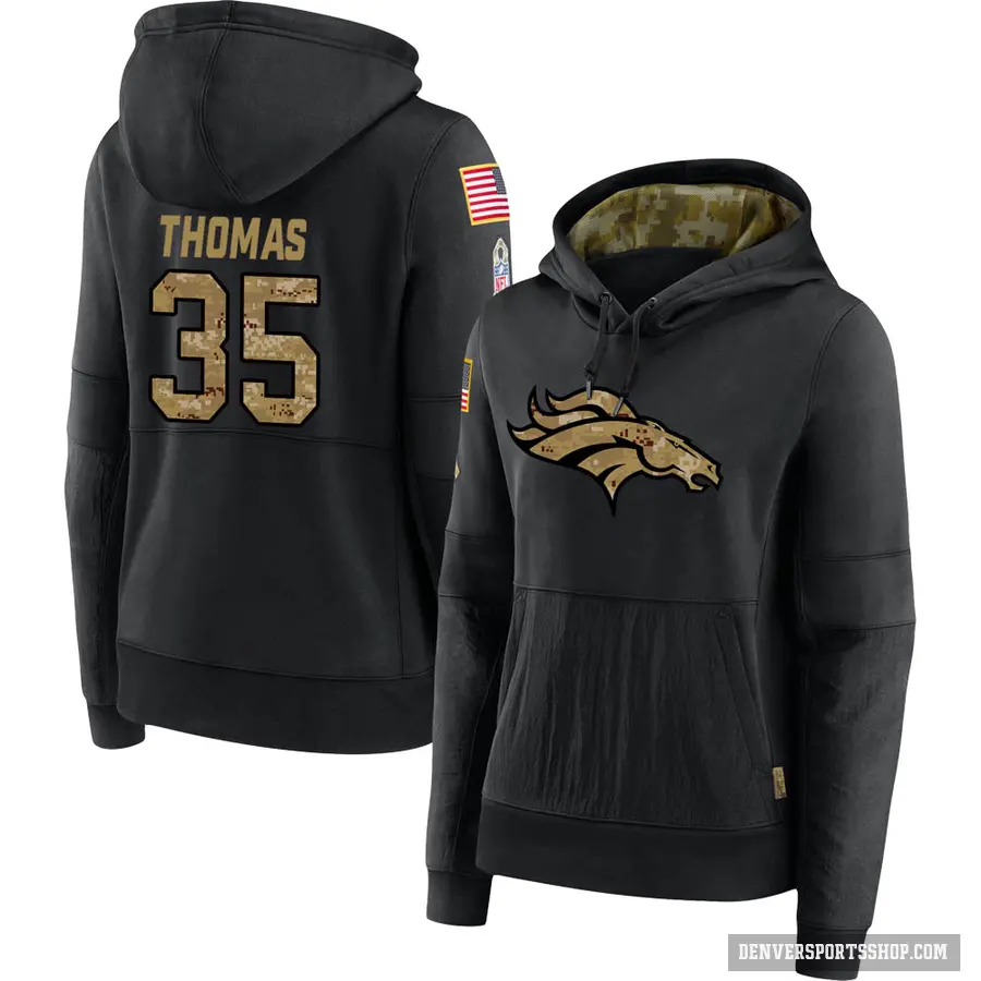 Women's ＃35 Dymonte Thomas Denver Broncos Black 2020 Salute to Service Sideline Performance Pullover Hoodie