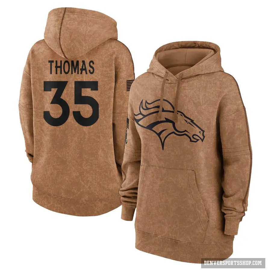 Women's ＃35 Dymonte Thomas Denver Broncos Brown 2023 Salute To Service Pullover Hoodie