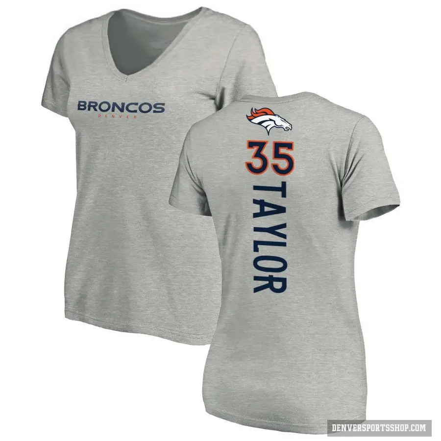 Women's ＃35 Reese Taylor Denver Broncos Ash Backer V-Neck T-Shirt