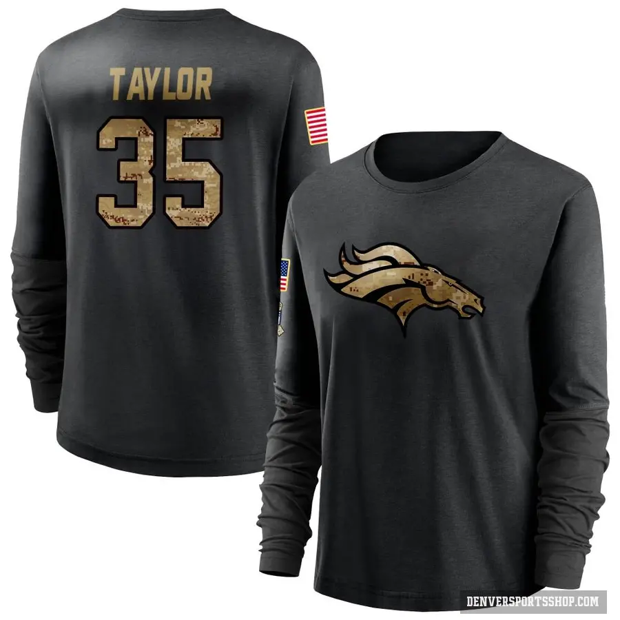 Women's ＃35 Reese Taylor Denver Broncos Black 2020 Salute To Service Sideline Performance Long Sleeve T-Shirt