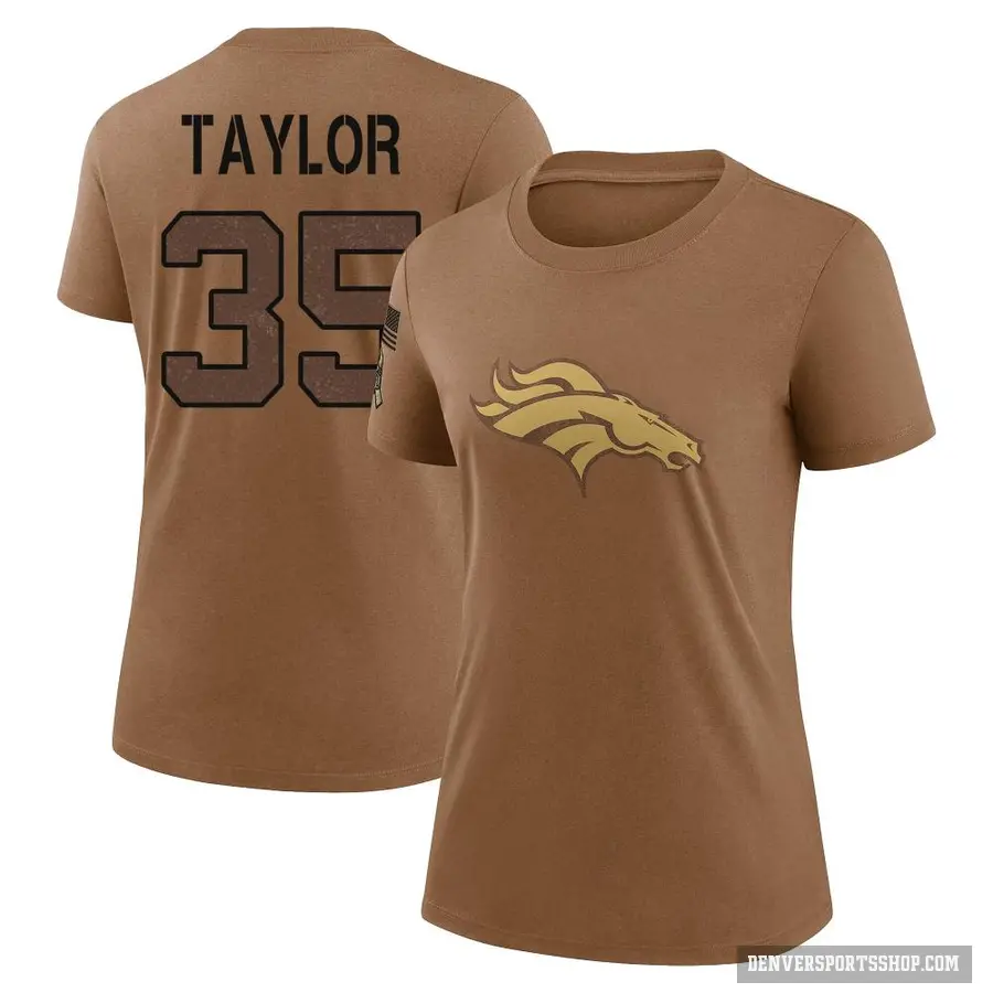Women's ＃35 Reese Taylor Denver Broncos Brown 2023 Salute To Service Performance T-Shirt