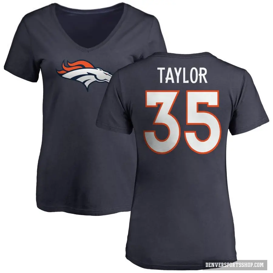 Women's ＃35 Reese Taylor Denver Broncos Navy Logo Slim Fit T-Shirt