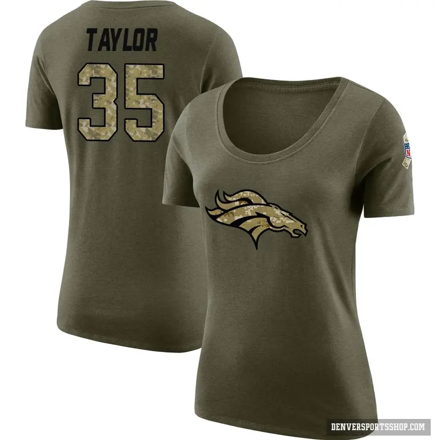 Women's ＃35 Reese Taylor Denver Broncos Olive Salute to Service Scoop Neck T-Shirt