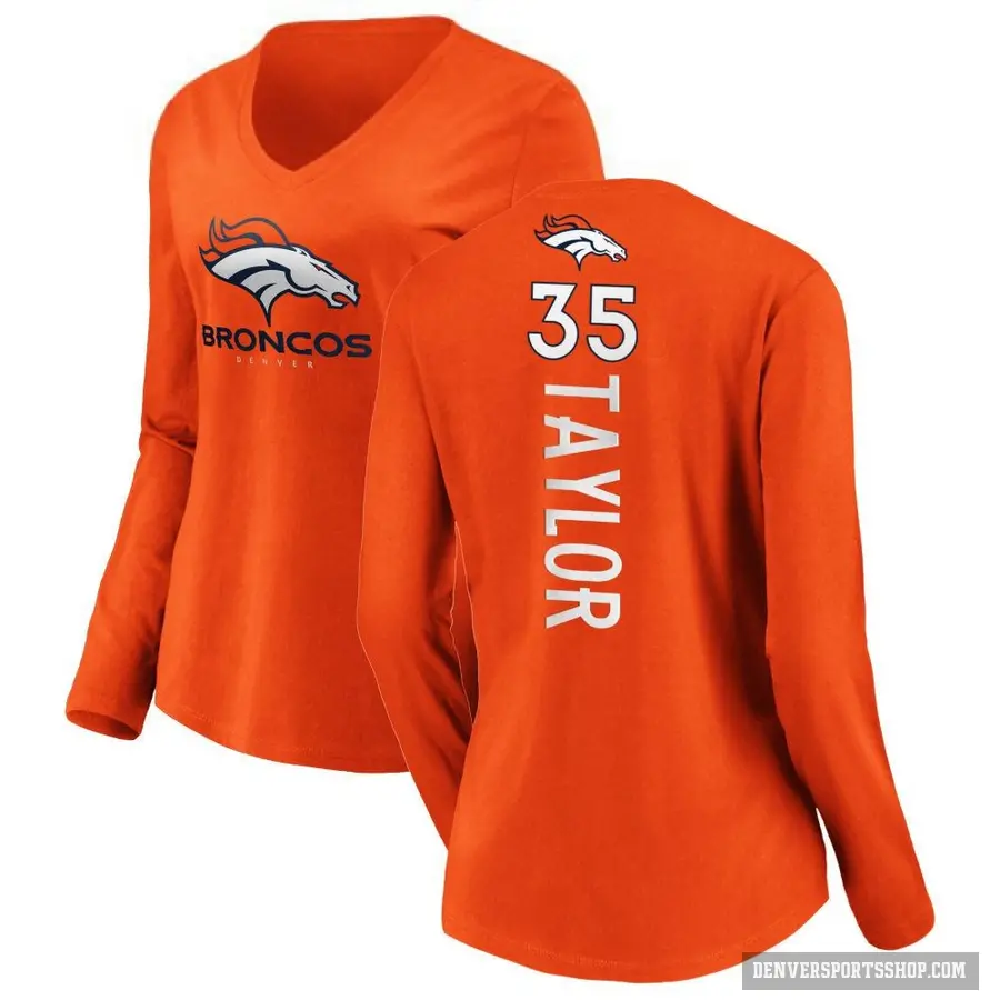 Women's ＃35 Reese Taylor Denver Broncos Orange Backer Slim Fit Long Sleeve T-Shirt