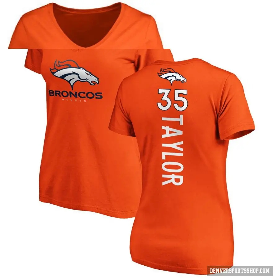 Women's ＃35 Reese Taylor Denver Broncos Orange Backer Slim Fit T-Shirt
