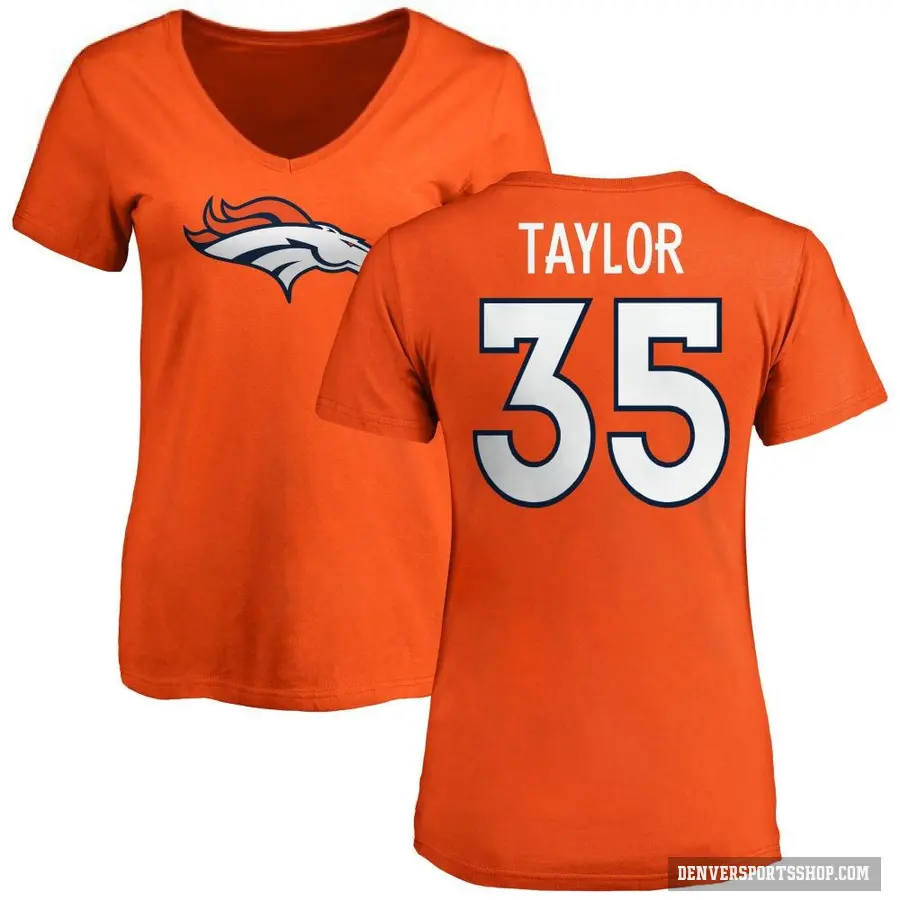 Women's ＃35 Reese Taylor Denver Broncos Orange Logo Slim Fit T-Shirt