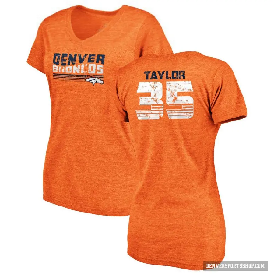 Women's ＃35 Reese Taylor Denver Broncos Orange Retro V-Neck T-Shirt