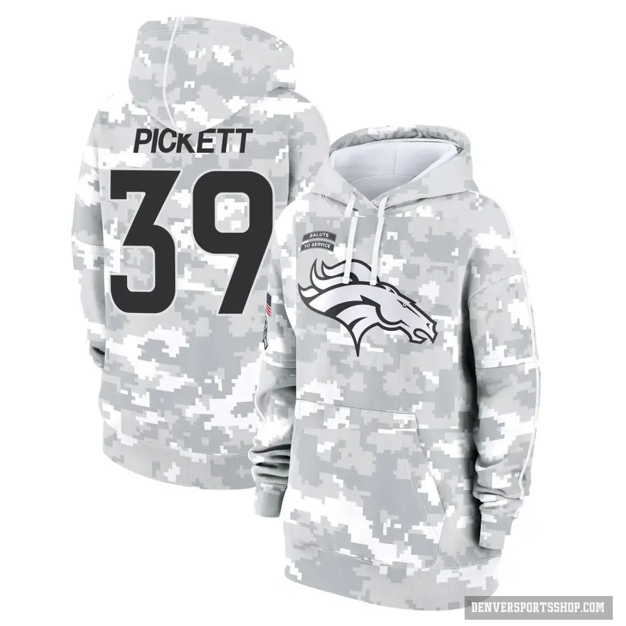 Women's ＃39 Joshua Pickett Denver Broncos Arctic Camo 2024 Salute to Service Club Fleece Pullover Hoodie