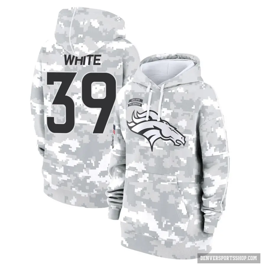 Women's ＃39 Kyrese White Denver Broncos Arctic Camo 2024 Salute to Service Club Fleece Pullover Hoodie