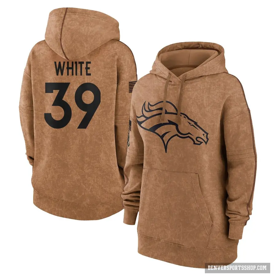 Women's ＃39 Kyrese White Denver Broncos Brown 2023 Salute To Service Pullover Hoodie