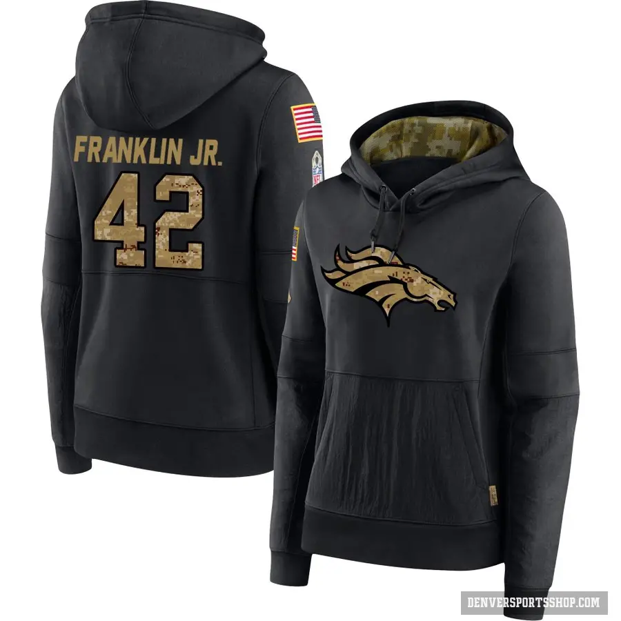 Women's ＃42 Sam Franklin Jr. Denver Broncos Black 2020 Salute to Service Sideline Performance Pullover Hoodie